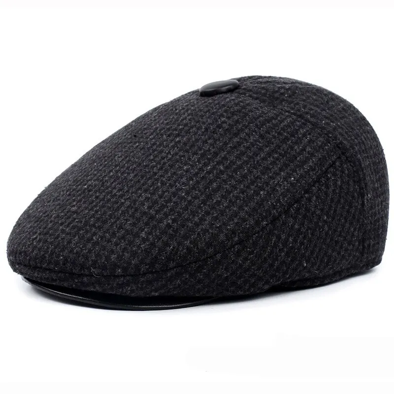 Big Size Newsboy Men Winter Wool-Cap Thick Warm Vintage Herringbone Casual Stripe Berets Gatsby Flat Hat Peaked-Cap Adjustable