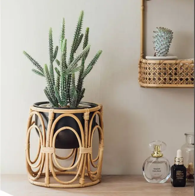 High Quality Natural Rattan Indoor Plant Stand Flower Pot Holder Bohemian Gardening Planter For Home decor