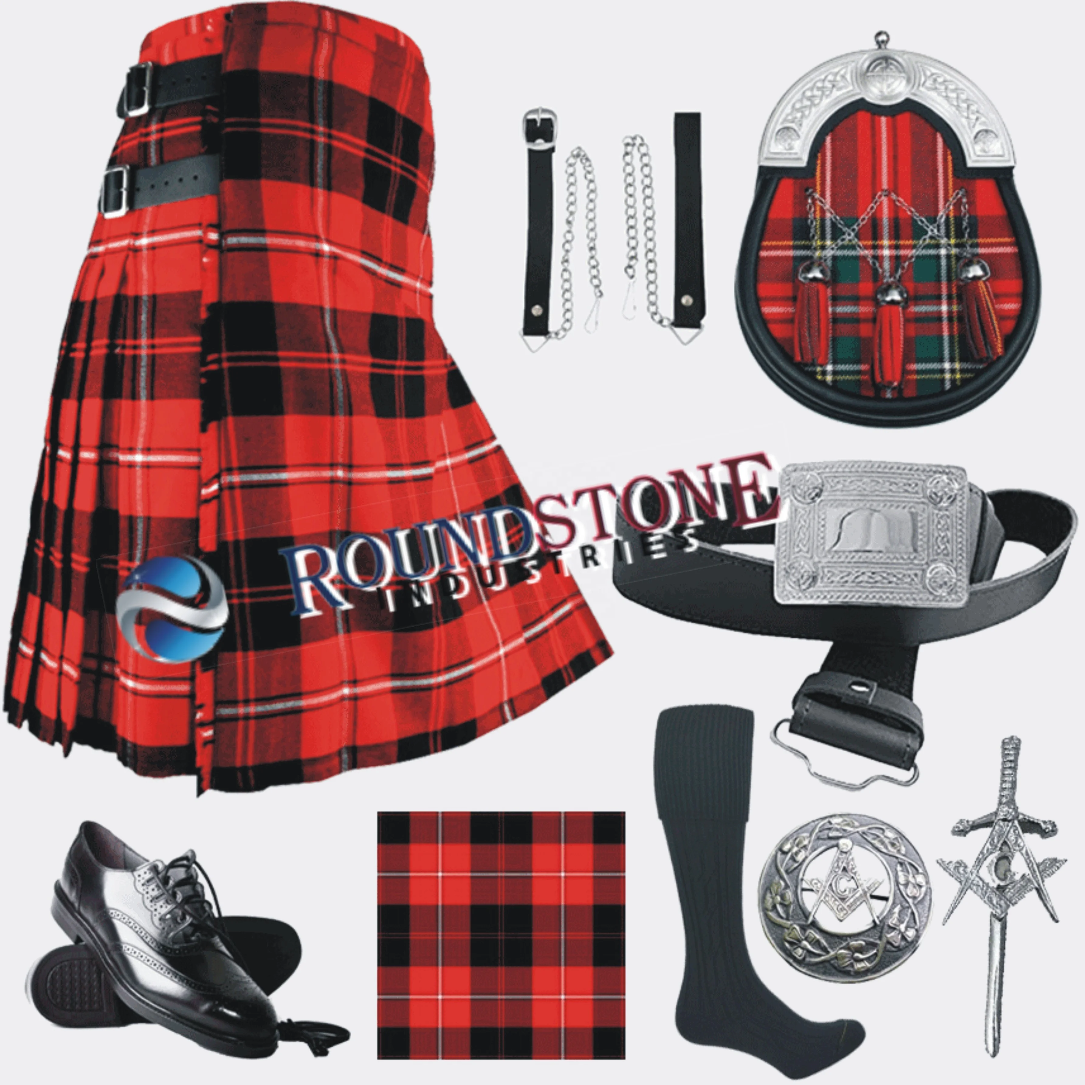 Cunningham Tartan Kilt Deal Outfit+Sporran+Kilt Belt+Fly Plaid+Brooch+Flasher+Pins+Waist Coat+Socks+Waist Coat