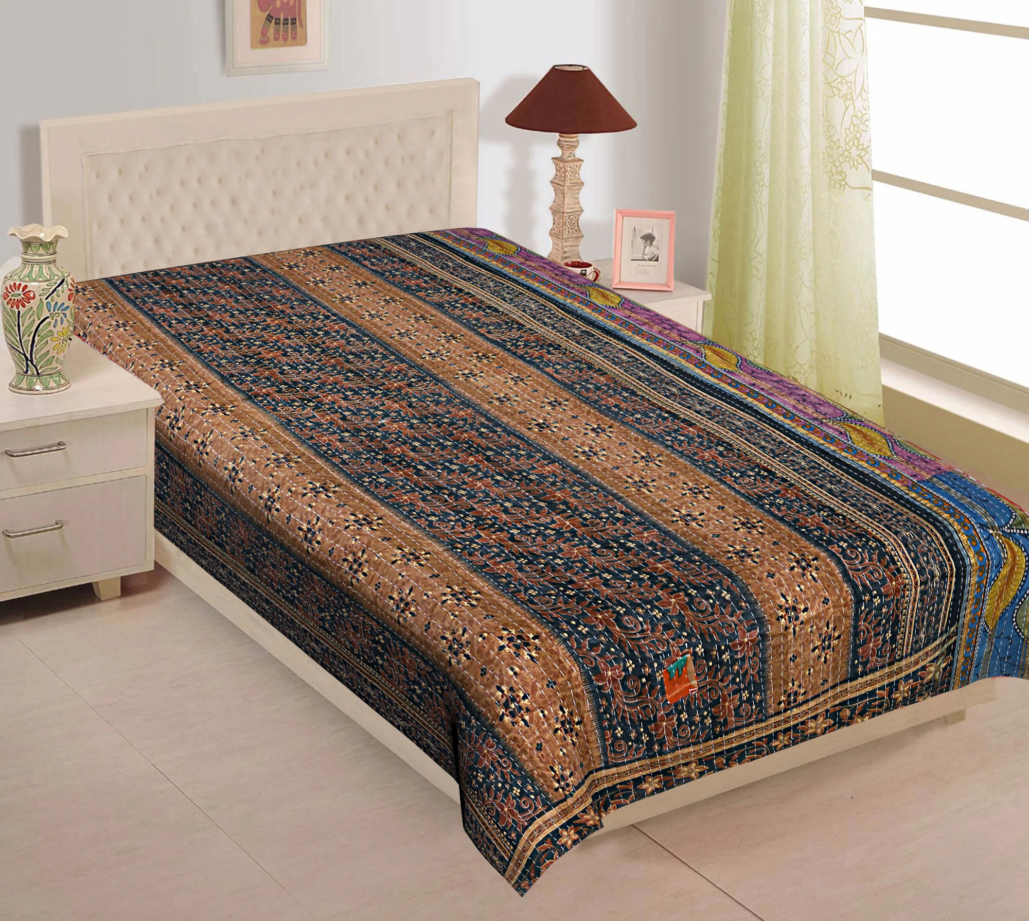 Wholesale Lot Of Indian Vintage Kantha Quilt Handmade Throw Reversible Blanket Bedspread Cotton Fabric BOHEMIAN quilt