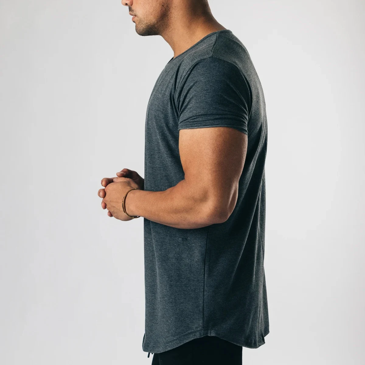custom color gym shirt very heavy cotton Longline men oversized curved hem print tee whosale gym tshirt