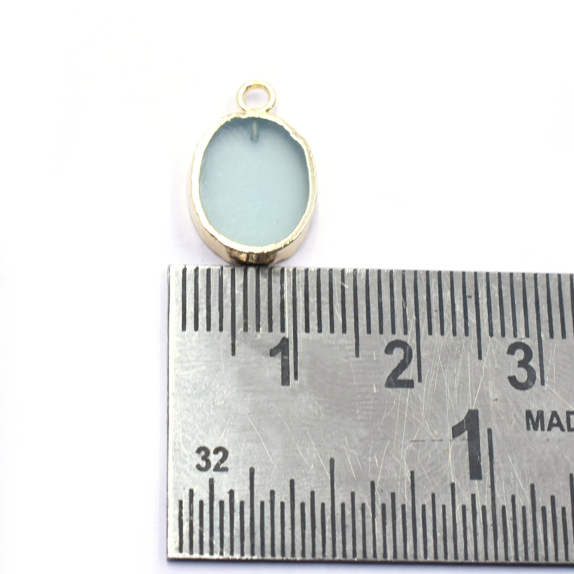 Aqua Chalcedony 16-18mm Oval Shape Pendant with Bail Gold Plated Brass Jewelry Findings Natural Stone and Gemstone