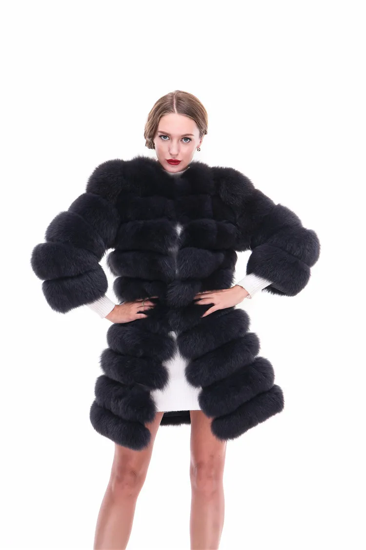 
Winter Casual Style Ladies Black or Silver Color Natural Real Fox Fur Coat 