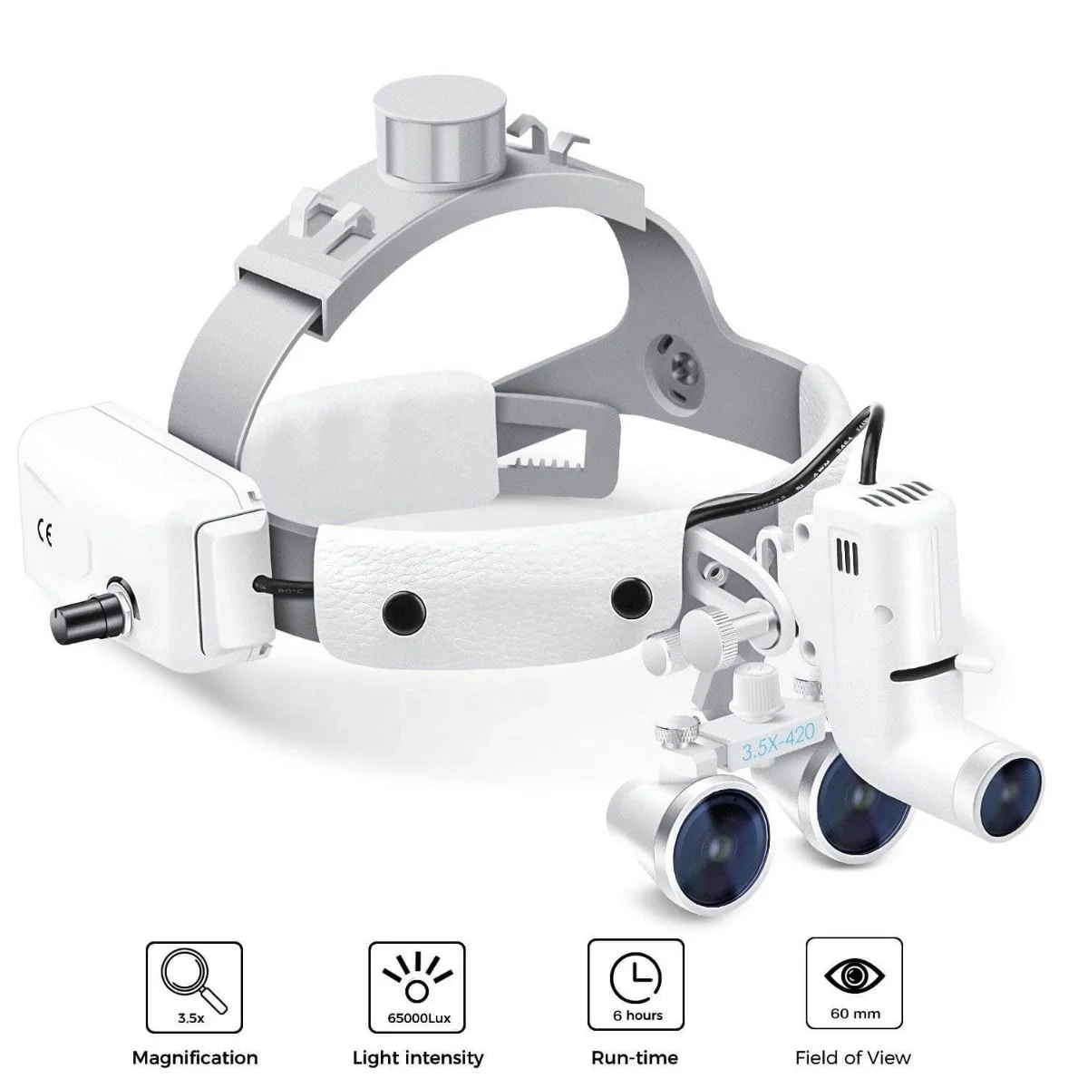 
Dental Binocular Loupes Glasses Head Band Magnifier with LED Light 3.5X-420 Optical 