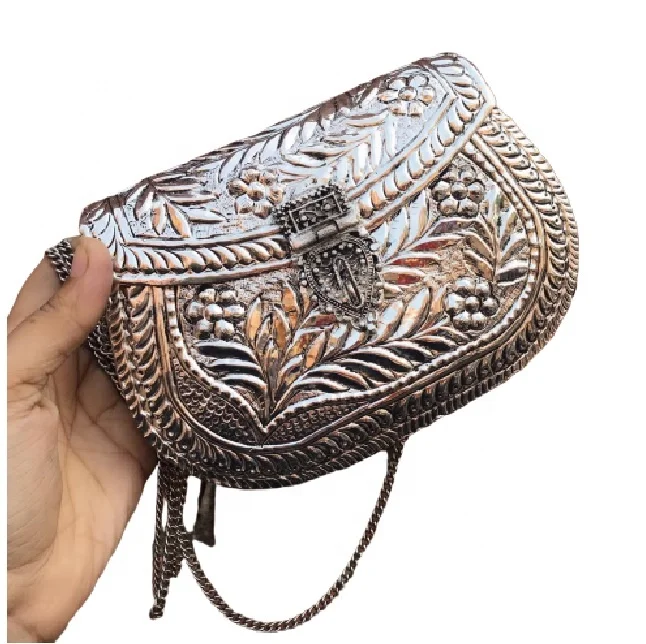 Brass Handle Silver Plated Hand Made Metal Clutch Bag