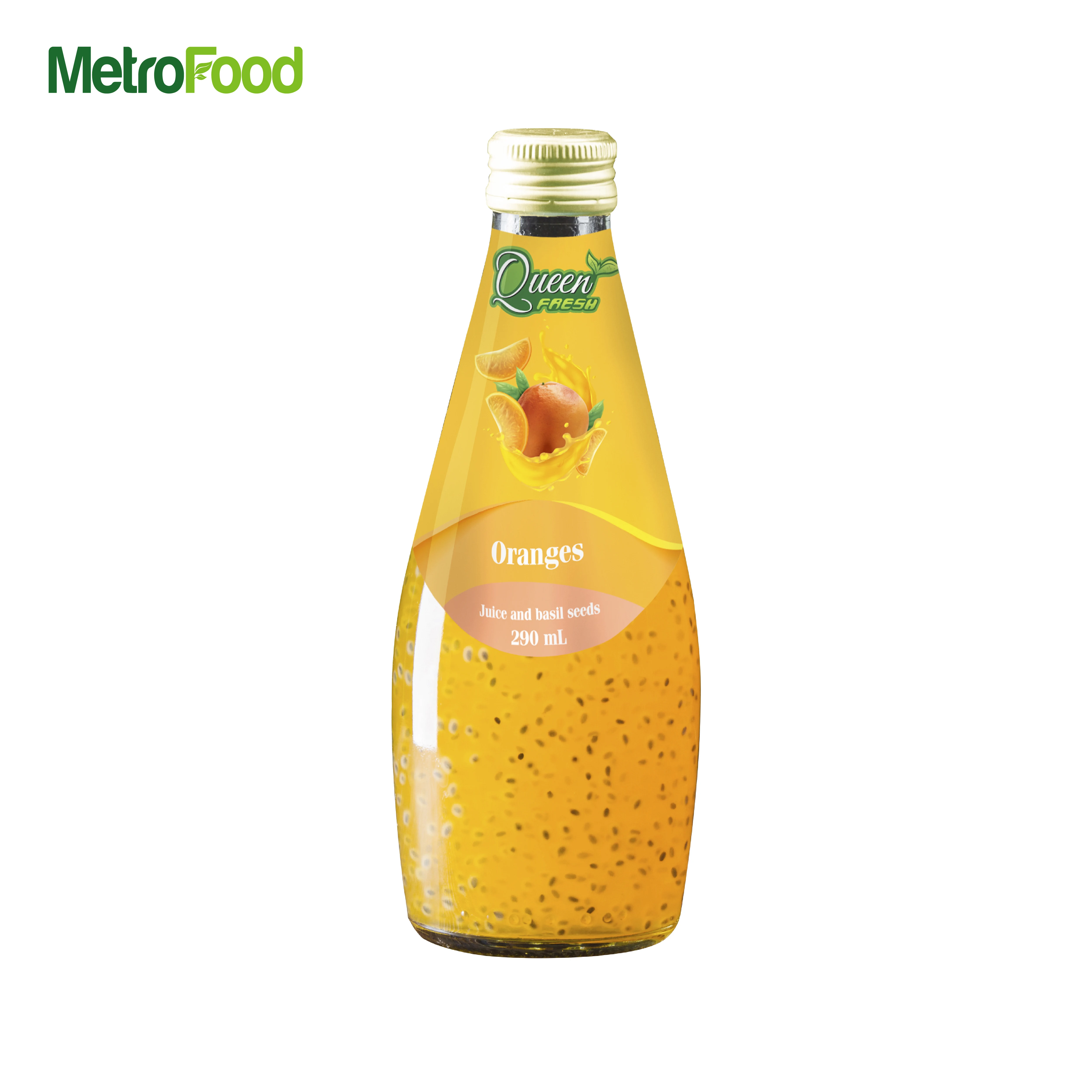 
OEM/ODM/Private Label - 290ml High Quality Basil Seed Drink from Vietnam - Orange Flavor 