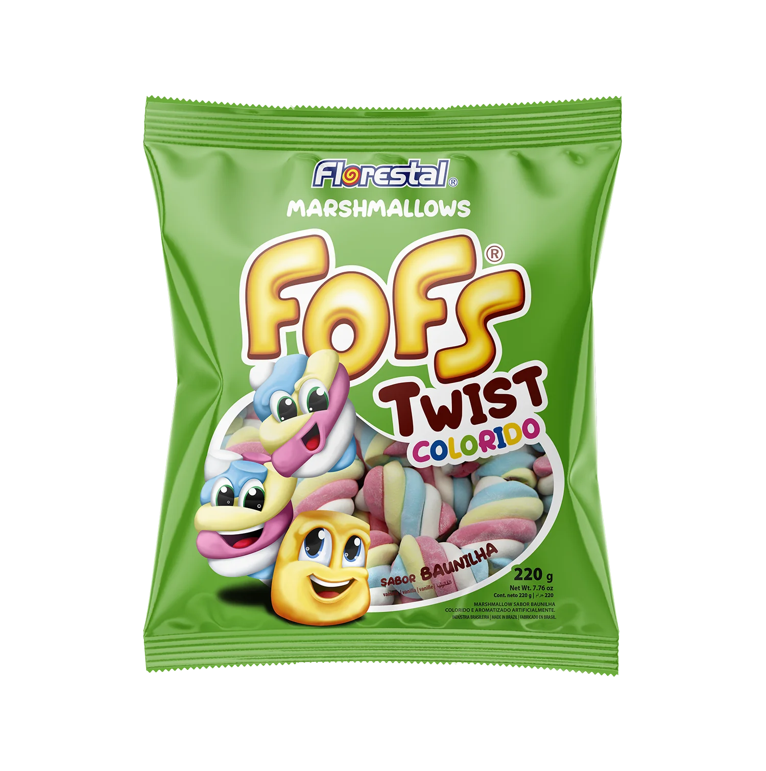 82622 - Marshmallow Fofs Twist Colored Vanilla 5g x 44un x 12 bag