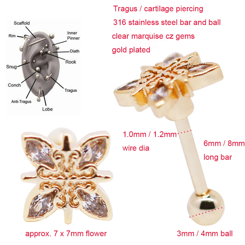Rose gold new unique stainless steel flower cartilage helix ear piercing jewelry