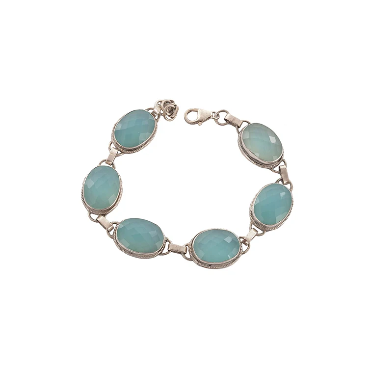 Wholesale Price Jewelry Bracelet for Party Wear 925 Sterling Silver Bracelets with Blue Agate From India