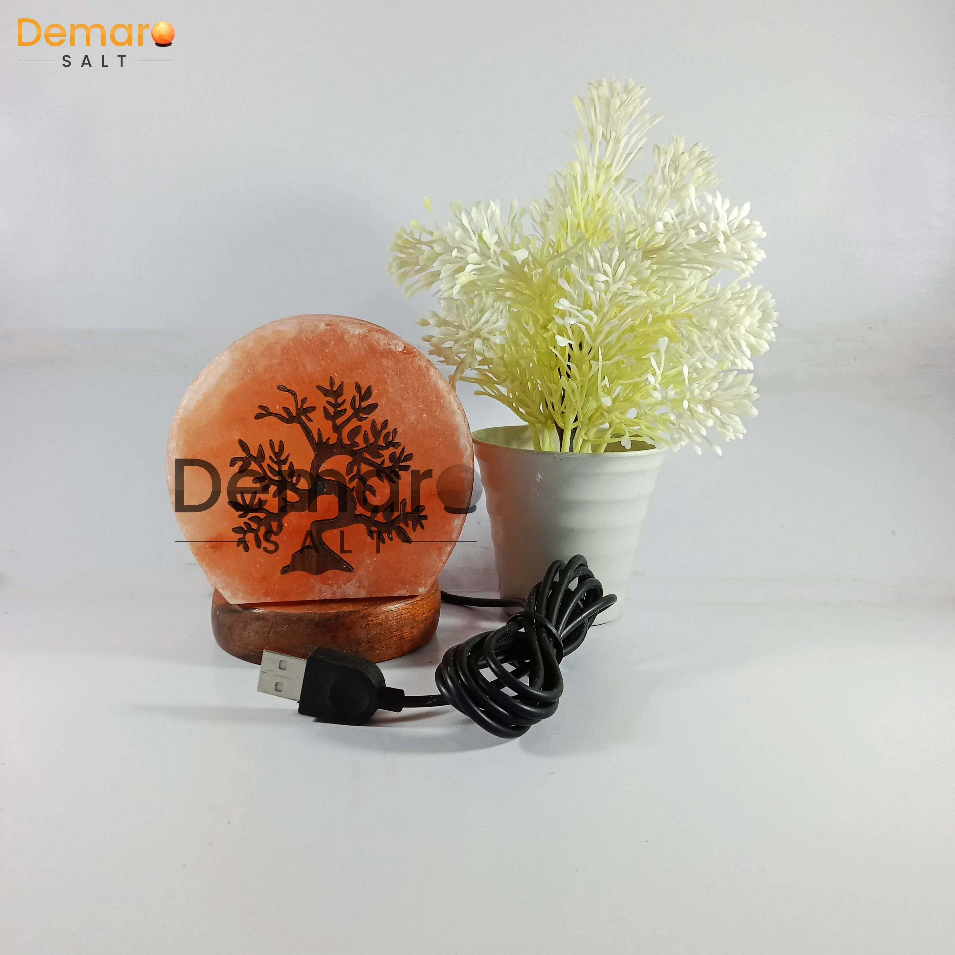 Высококачественная ручная работа Гималайская каменная соль кристалл резной лист МДФ дерево USB-лампа происхождение PK натуральные поделки
