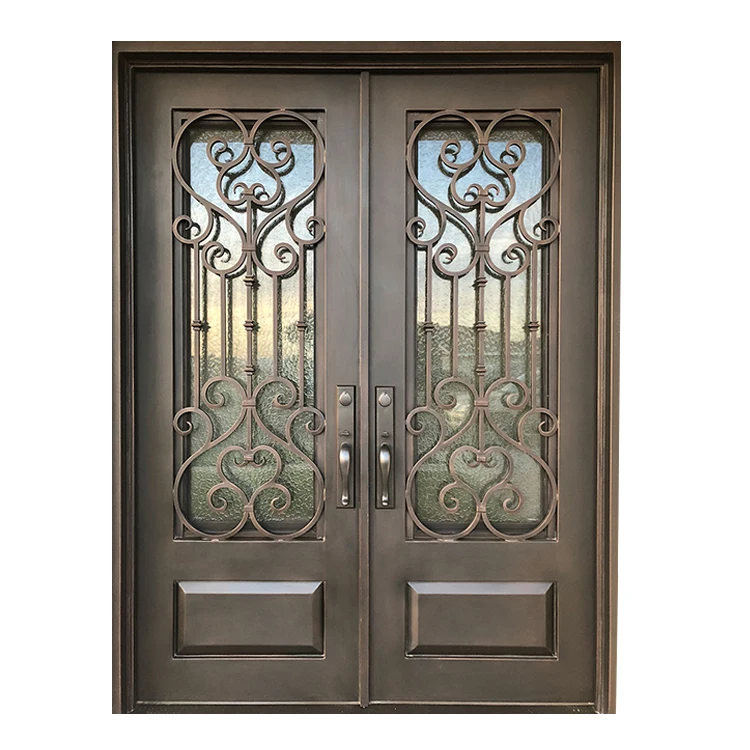 villa house front entry wrought iron grill door designs with operable window