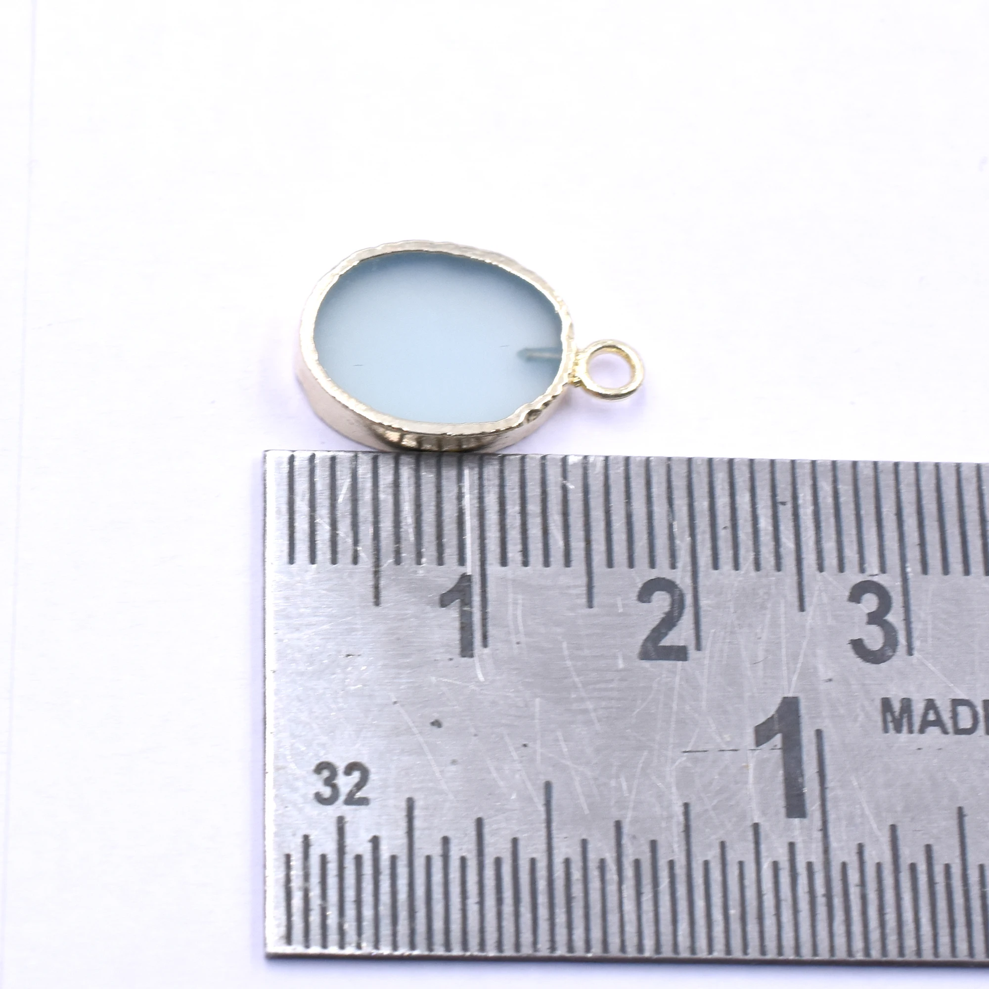 Aqua Chalcedony 16-18mm Oval Shape Pendant with Bail Gold Plated Brass Jewelry Findings Natural Stone and Gemstone