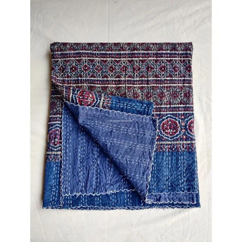 Домашнее декоративное красивое Хлопковое одеяло цвета индиго ручной работы Kantha покрывало оптом индийское Ajrakh ручная печать Gudari