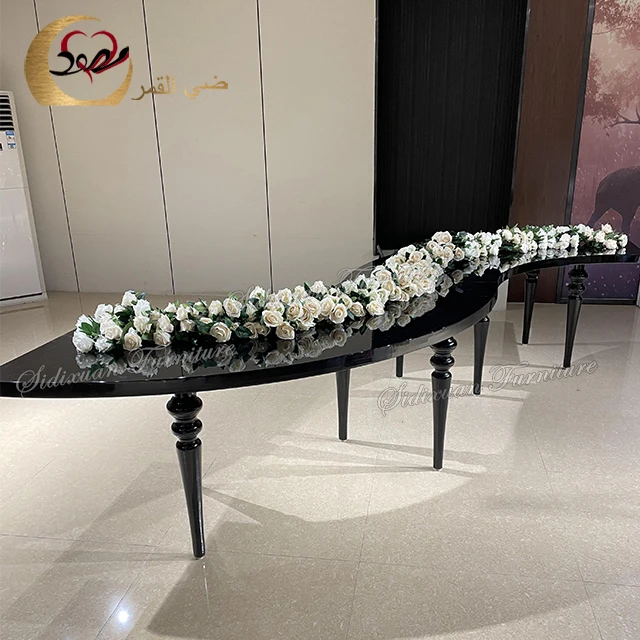 Luxury metal leg MDF top black serpentine half circle wedding table