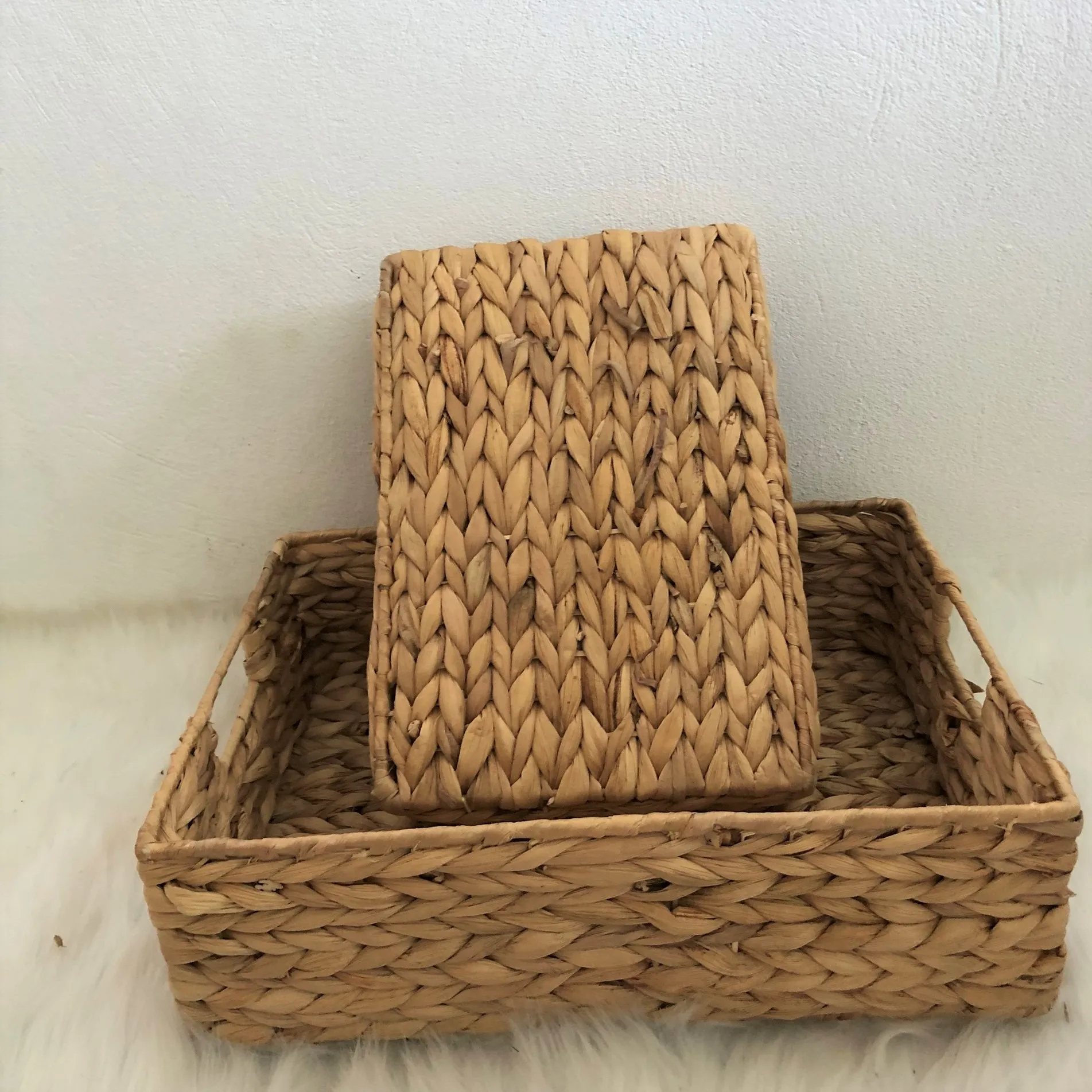 2021 Hyacinth Basket Set 2 Pcs Hand woven Storage Basket Eco friendly Hyacinth Storarage Basket for Home Decor OEM ODM