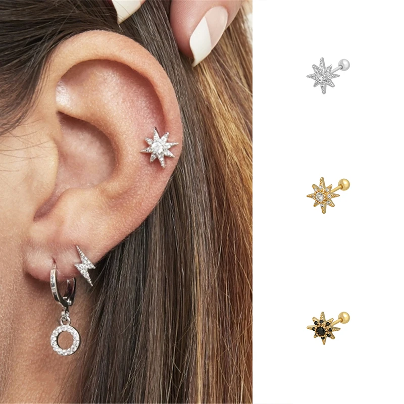CANNER Shiny Wholesale Jewelry S925 Sterling Silver Zircon Star Piercing Earrings For Women Ladies