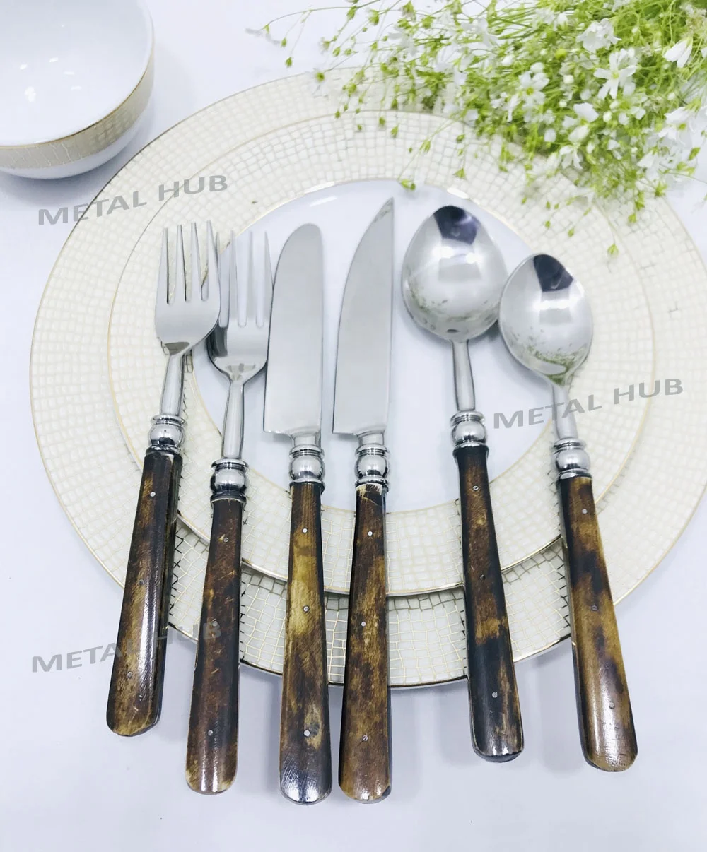 Stainless Steel Flatware Set With Bone Inlay Handle S/5 or S/7, Wedding & Parties Cutlery