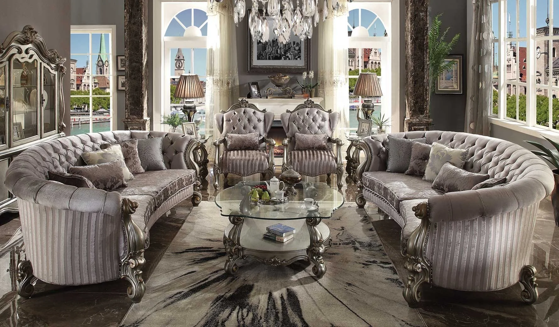 Versailles Ivory Velvet Bone White Sofa Set ,The Versailles Ivory Velvet Living Room Collection