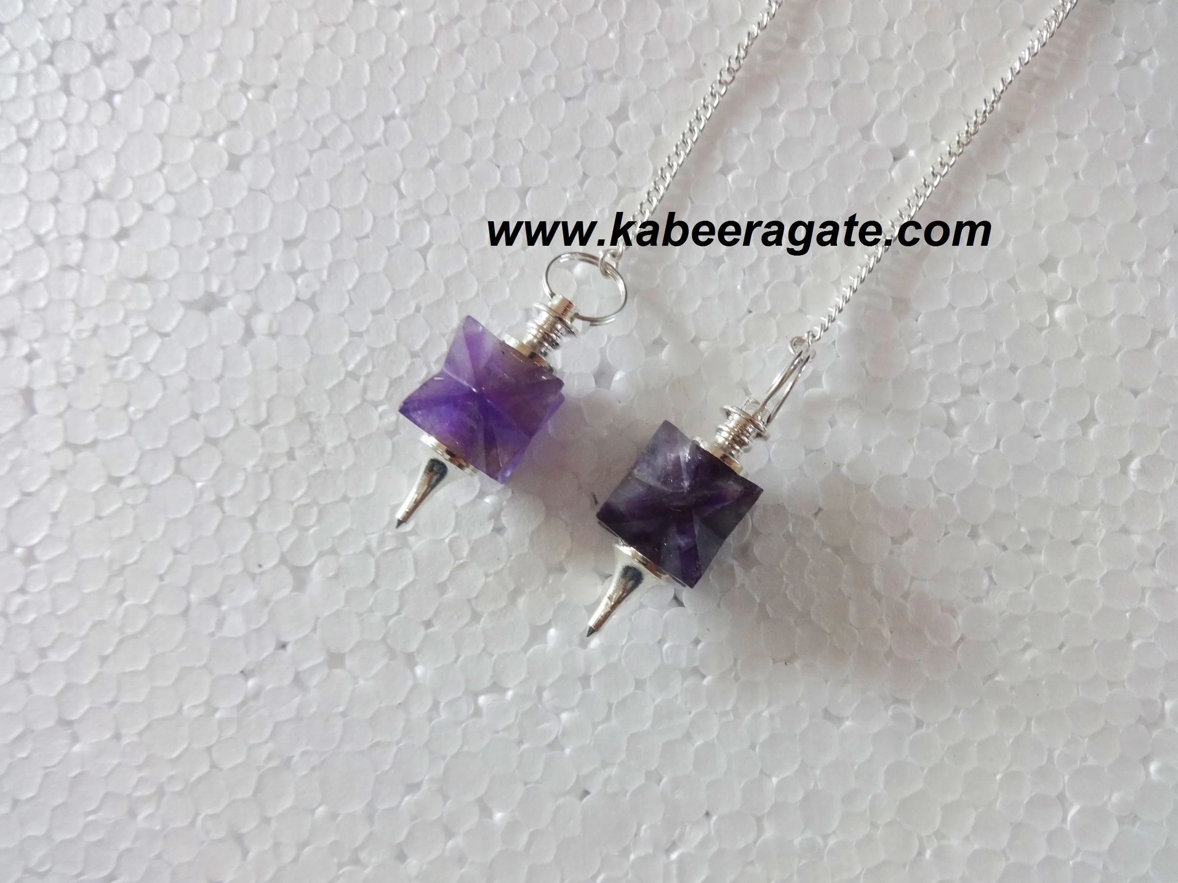 Wholesale Amethyst Merkaba Star Pendulums Hand Carved Quartz Chakra Pendulums with Sier Mounting for Reiki Practice