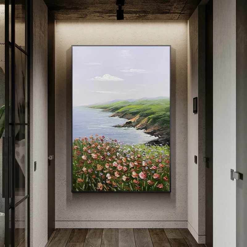 
Flower Impression Canvas Painting Green Pink Poster Modern Wall Picture for Living Room Luxury Huge 