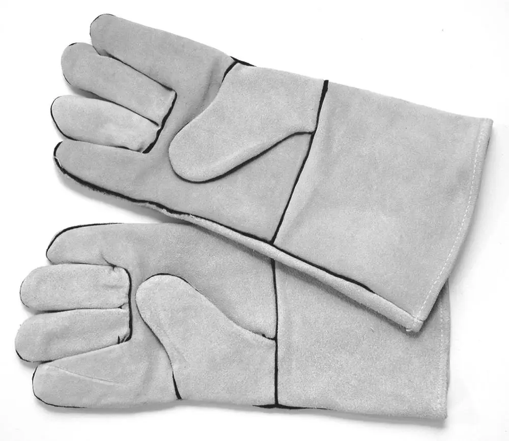 Coated Industrial Long Leather Welding Gloves Working Safety Gloves with Heat Resistance Cow Split Leather Material