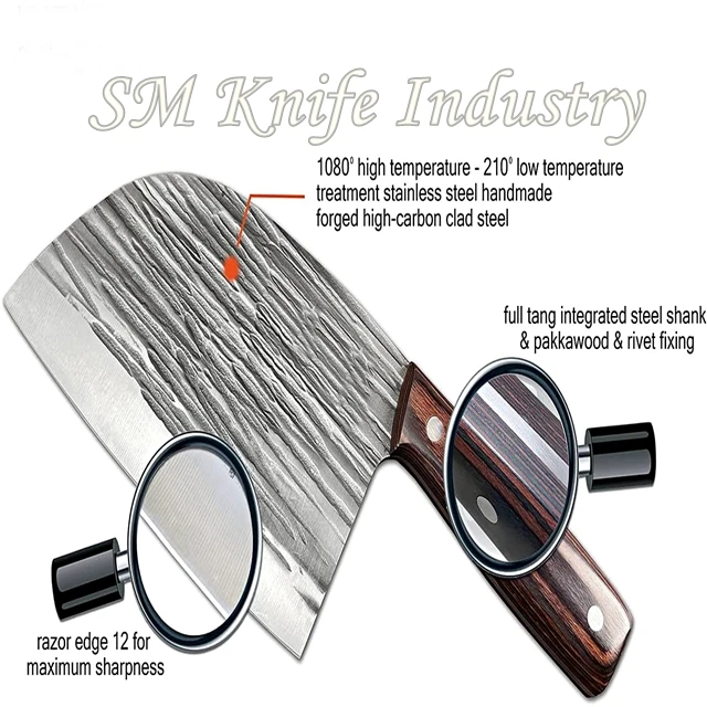 Damascus Chopper Cleaver Knife DAMASCUS Steel Blank Blade Knifes Daily Kitchen Tools Carbon Steel G10 (smk2017)