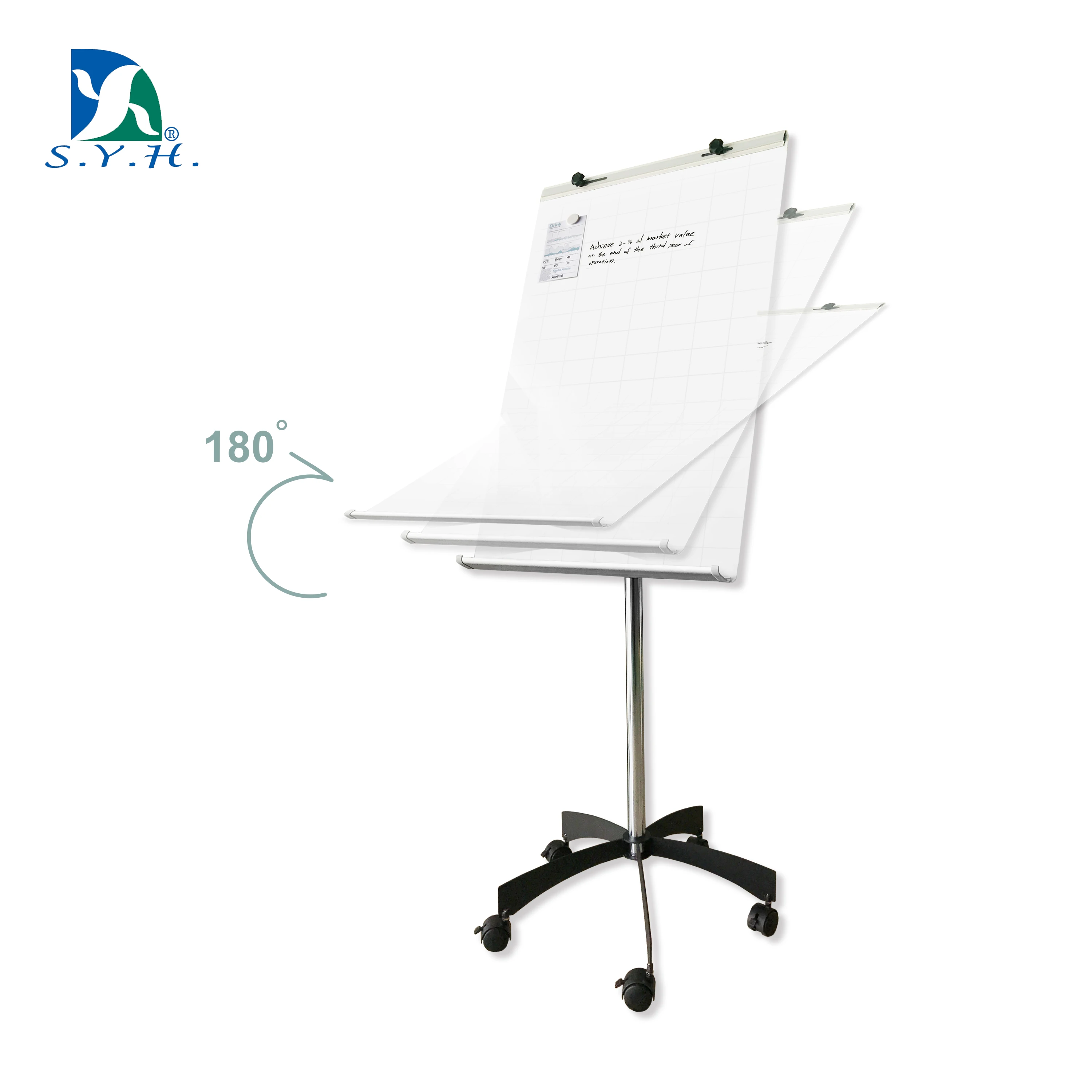 Strong Magnetic Tempered Mobile Glass Whiteboard Office Flip Chart
