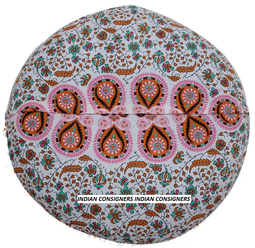 Cotton Floor Cushion Cover Round 100% Cotton Mandala Decorative Multiple Color Handmade Ethnic