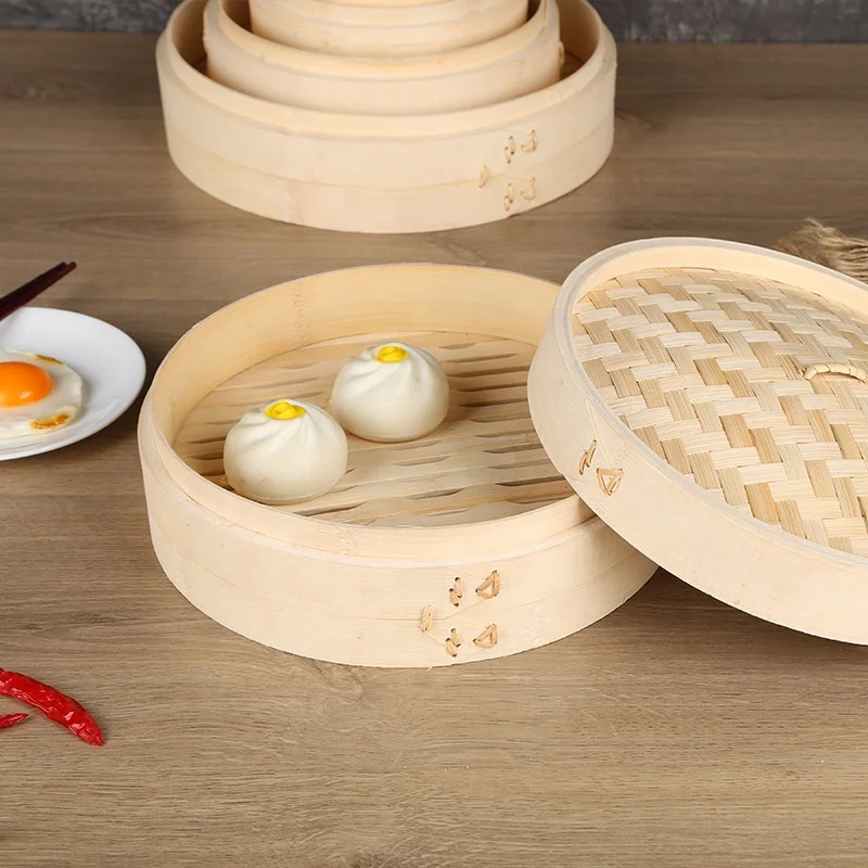 2 Tier Natural Asian Bamboo Dumpling Steamer Bamboo Steamer For Bao Bun, Dim Sum, And Rice