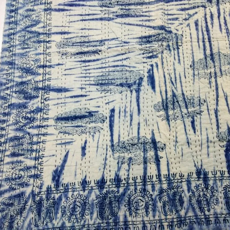 Хлопковое покрывало Kantha для кровати роскошное