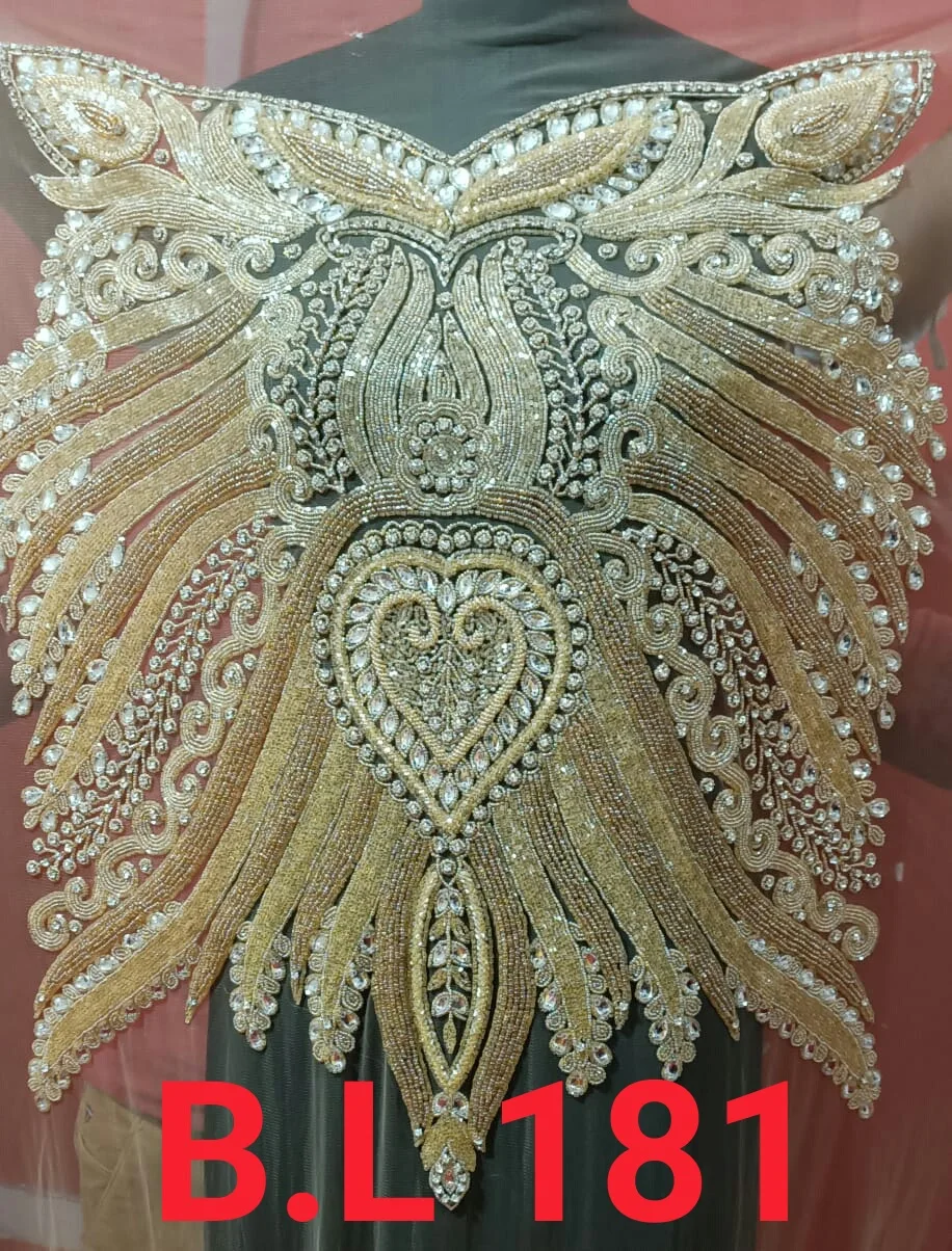 Fully Lined Button Closure Crew Neck Three-quarter Puff Sleeves Beaded Details A-line Blouse Custom Design Black Summer Cotton