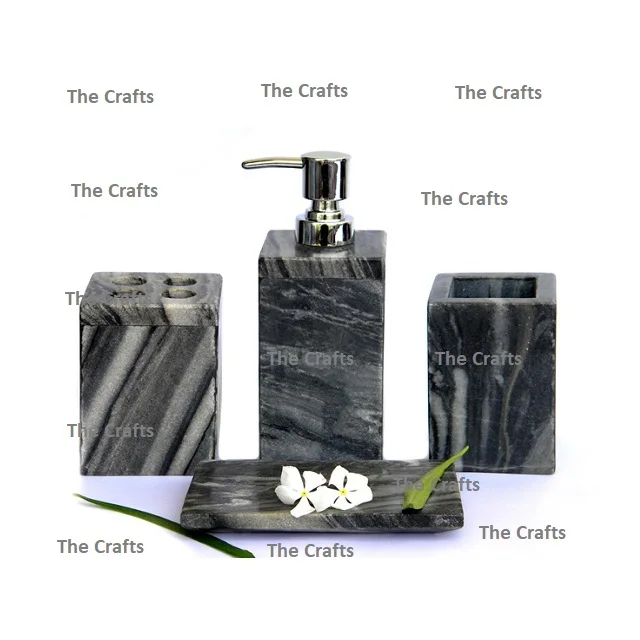 Deluxe Quality Set Of Five Soap Case Tissue Holder Shampoo Holder Bathroom Set In Marble Bathroom Set In Bulk