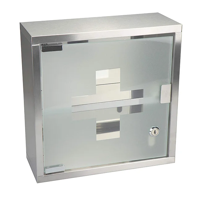
Medicine cabinet made of stainless steel with matt glass door lockable 