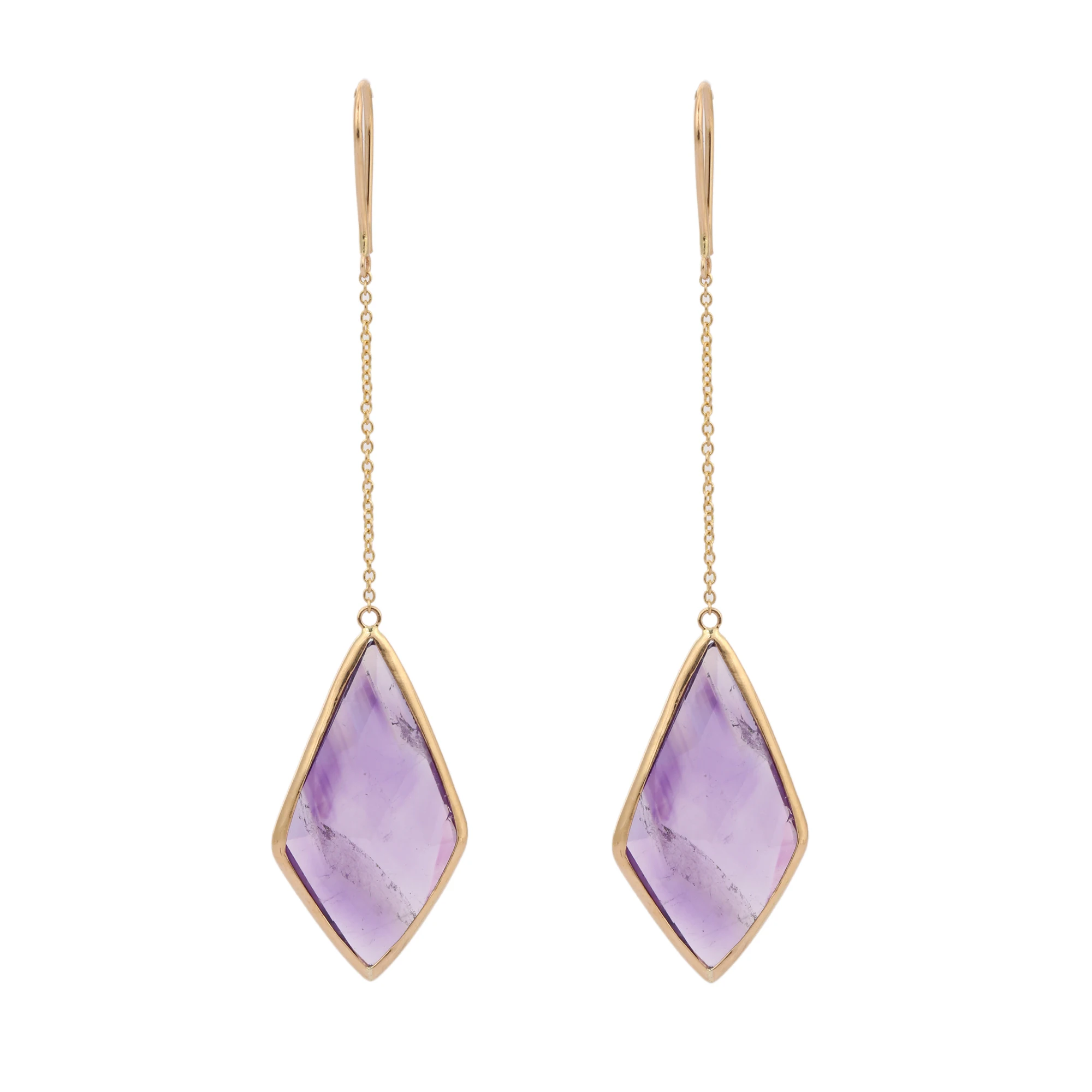 Trending Handmade Jewelry Natural Fancy Shape Amethyst Big Gemstone Dangle Earrings 18K Yellow Gold Shoulder Duster Earrings