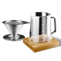 Double-layer heat-resistant travel glass mug coffee filter pot tea set 650ml Cup with scale brewing filter cup travel glass