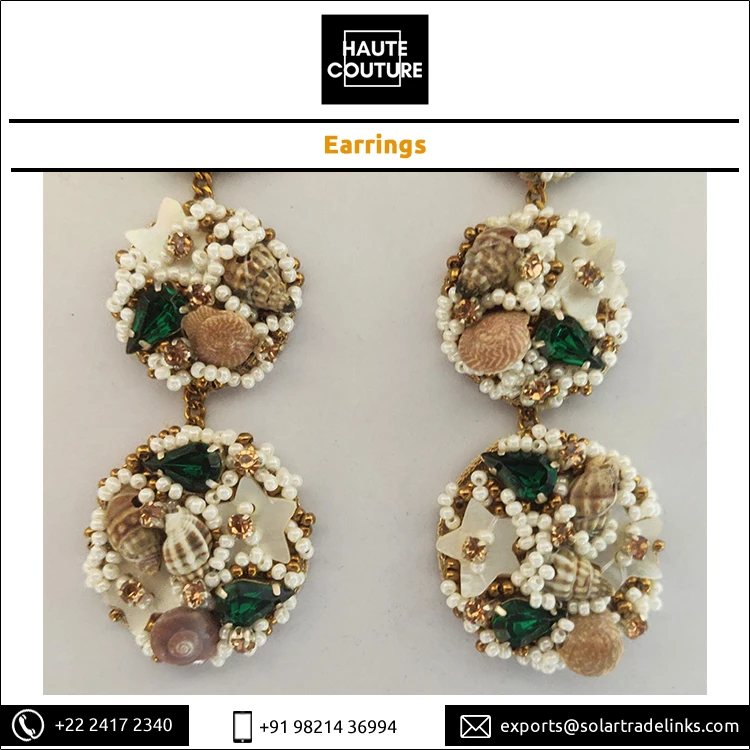 High Quality Bulk Selling Hand Embroidered Womens Wear Handmade Mother of Pearls Star Shells Drop Earrings at Genuine Price