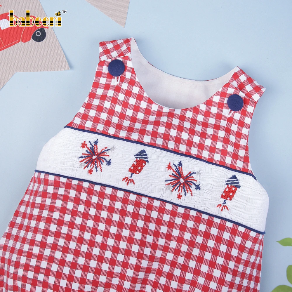 Lovely Independence fireworks smocked boy bubble OEM ODM customized hand made embroidery wholesale manufacturer - BB2845