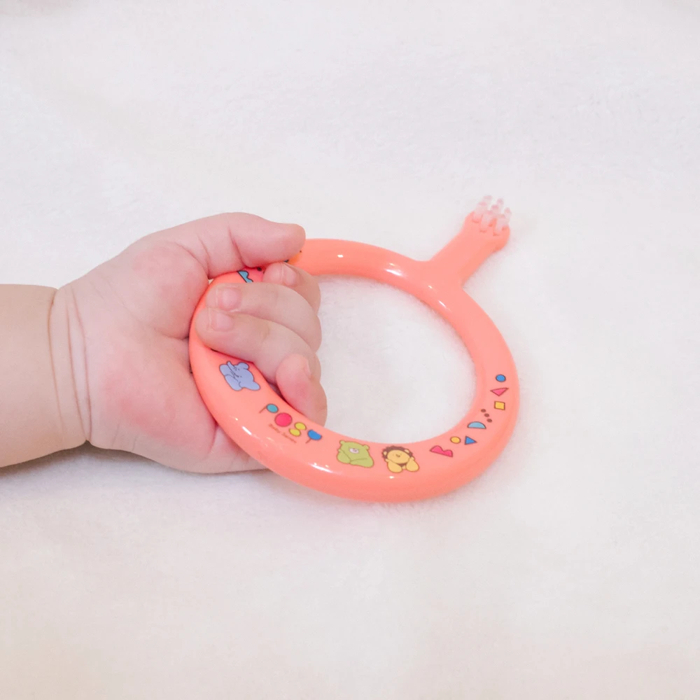 POSY top quality Japanese soft toothbrush with Ring Handle 6 months -3 years old, Coral Red