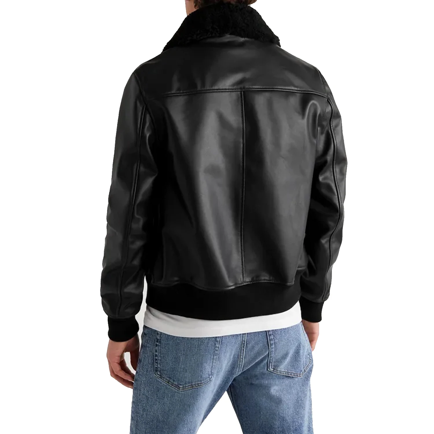 Куртка Премиум-Качества оригинальная зимняя мужская кожаная куртка-бомбер с воротником и овчиной