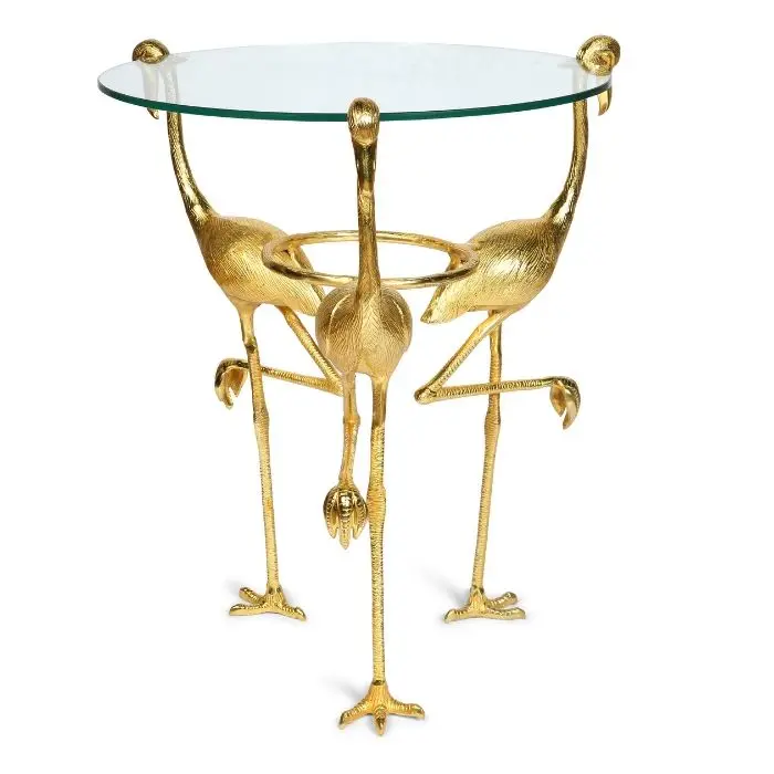 Золотистый боковой столик с тремя Фламинго со стеклом новый дизайн мебель для гостиной круглый роскошный современный металлический