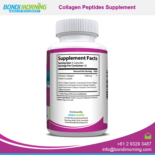 Promotes Vitality and Anti Aging Collagen Peptide Capsules - 100% Natural Dietary Supplement from Bondi Morning