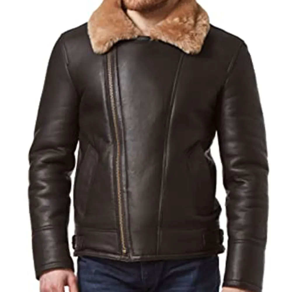  Мужская зимняя куртка из коричневой кожи с меховой овчиной/куртка натуральной мехом овчины/Новейшая стильная для мужчин