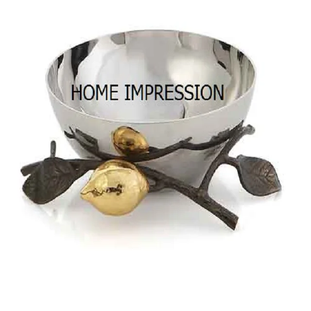 pomegranate design fancy metal & glass bowl