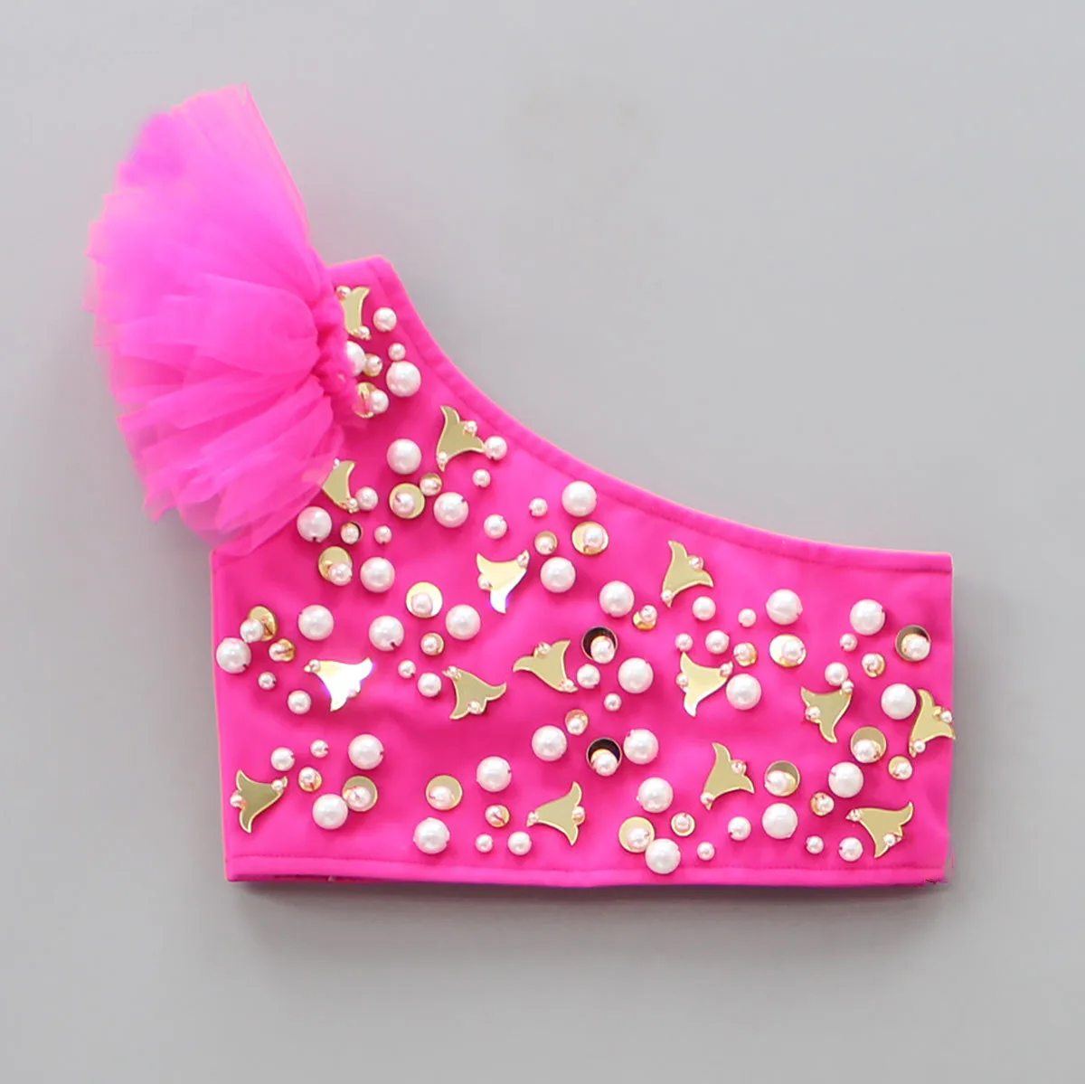 Perspective Of Style Mirror Pearl Girls Kids Wear Embellished Hot Pink One Shoulder Top Tie Dye Organza Lehenga wholesale ethnic