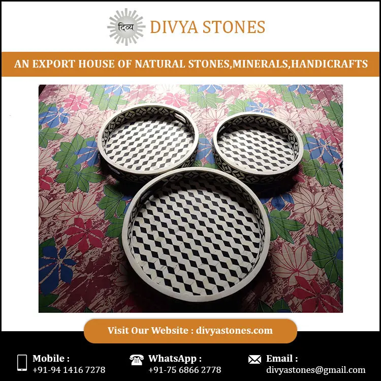 
Indian Handcrafted Camel Bone Serving tray With Handle Mother of inlay Tray at Wholesale Price 