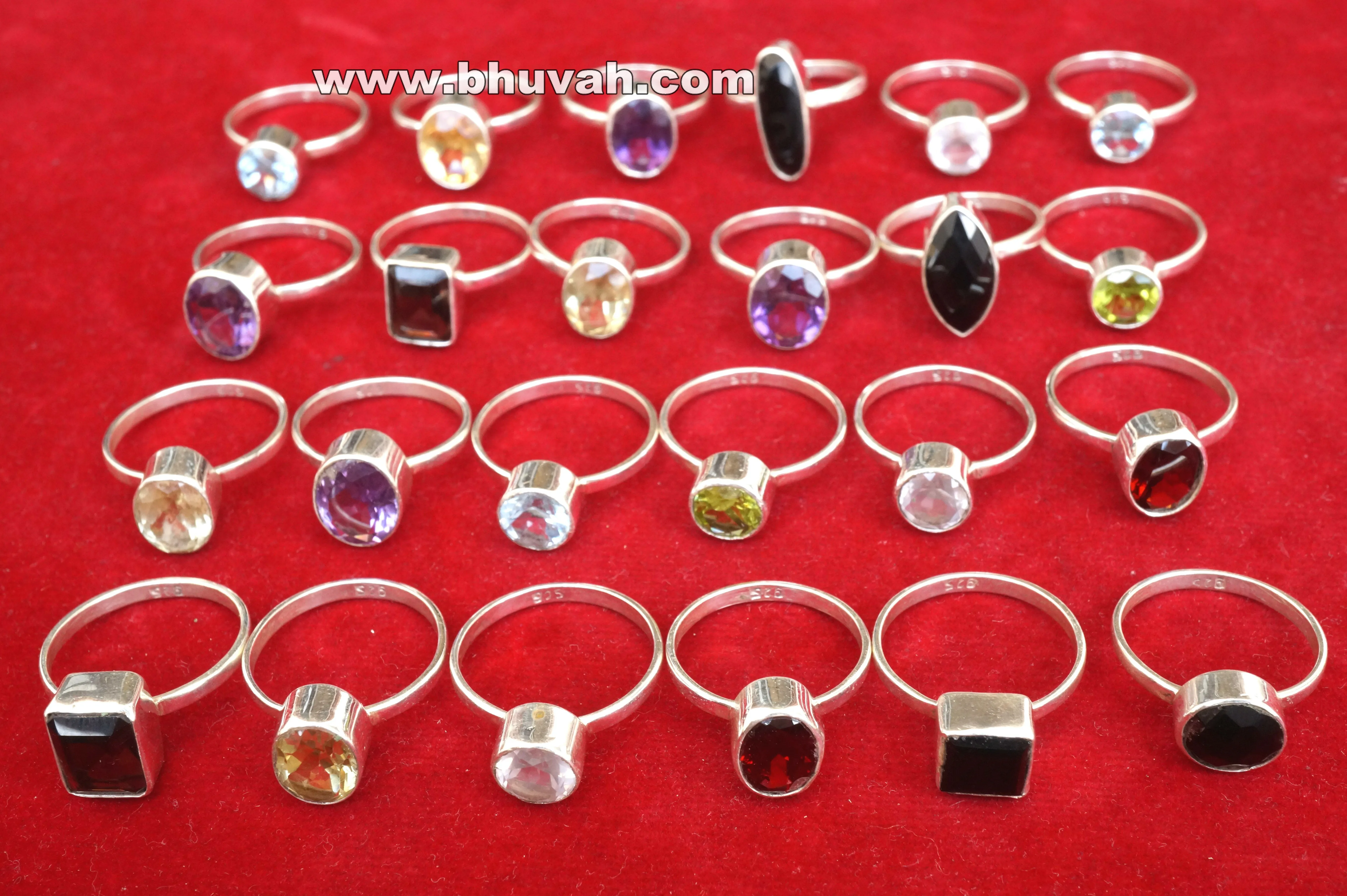 Natural Faceted Mix Gemstone Wholesale Lot 50 Pcs 925 Silver Pretty Ring