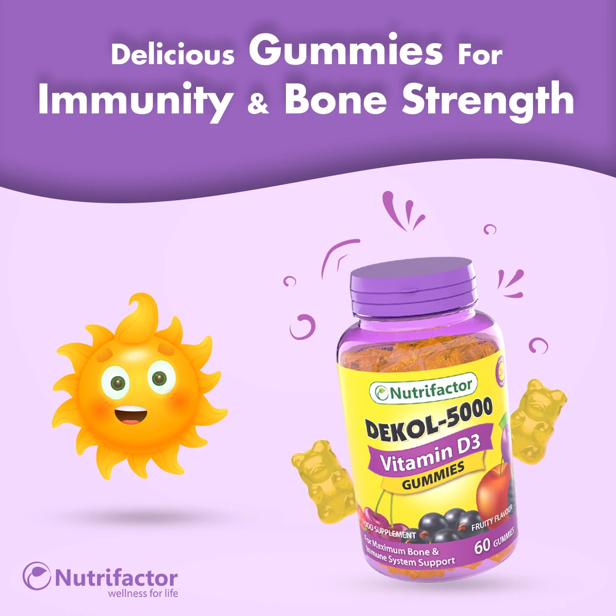  DEKOL-5000 жевательный мармелад витамин D3 холекальциферол 5000 Иу сильные мышцы Максимальная кость и иммунной системы поддержки кальция Мармеладные Конфеты