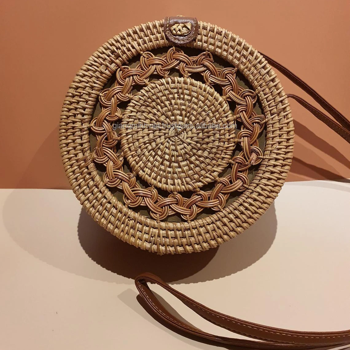 Hot Selling Amazon rectangle rattan handbags and purses for women with PU leather beach and picnic from Vietnam Manufacturer