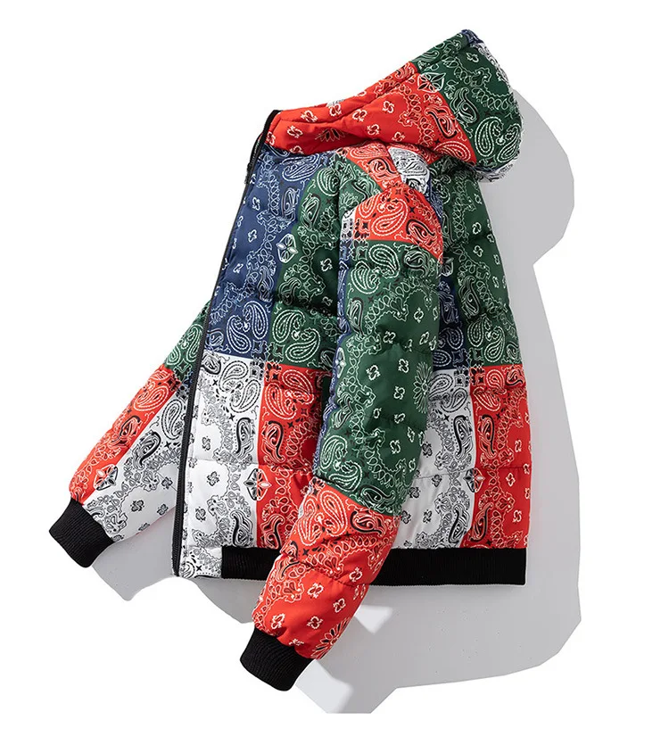 Новое поступление мужская изготовленный на заказ волшебный дизайн (джиу джицу) сублимированное печатных со стоячим воротником молнии пуговицах стеганное зимнее пальто хлопковой подкладке для фирменные бандана куртка-пуховик