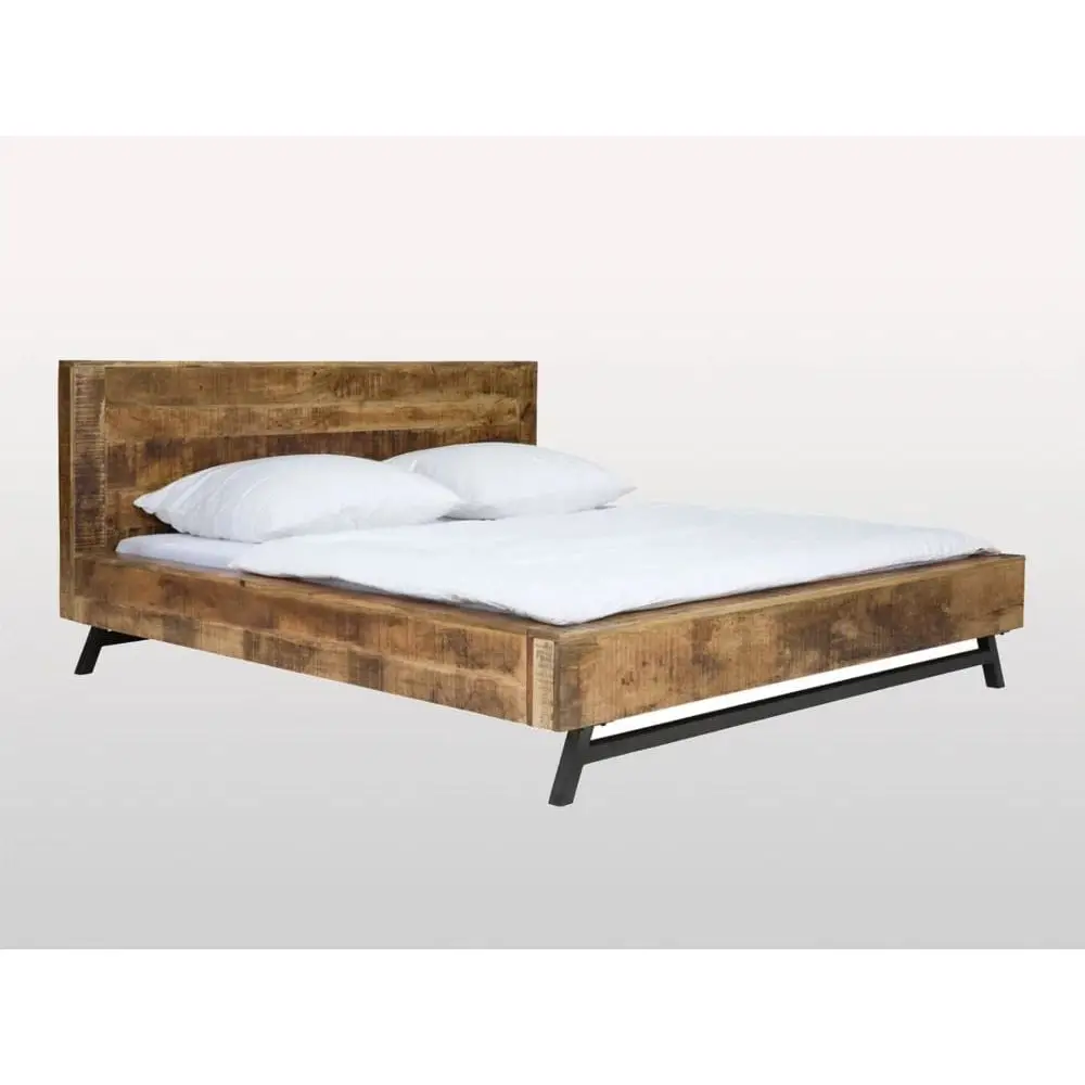 Vintage Industrial Solid Wood Bed Jodhpur Mango Ara Wood King Size Rustic Bed Indian Solid Wood Bed Room Furniture
